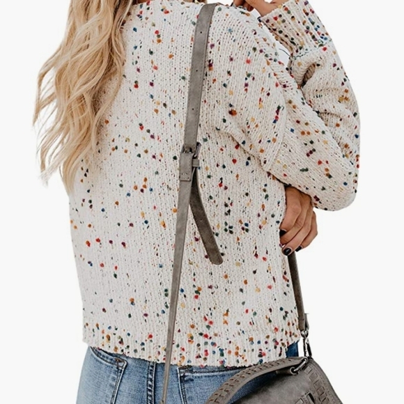 Aimcoo Winter White Long Sleeve Colored Confetti Dot Crewneck Sweater Size L - Picture 4 of 8